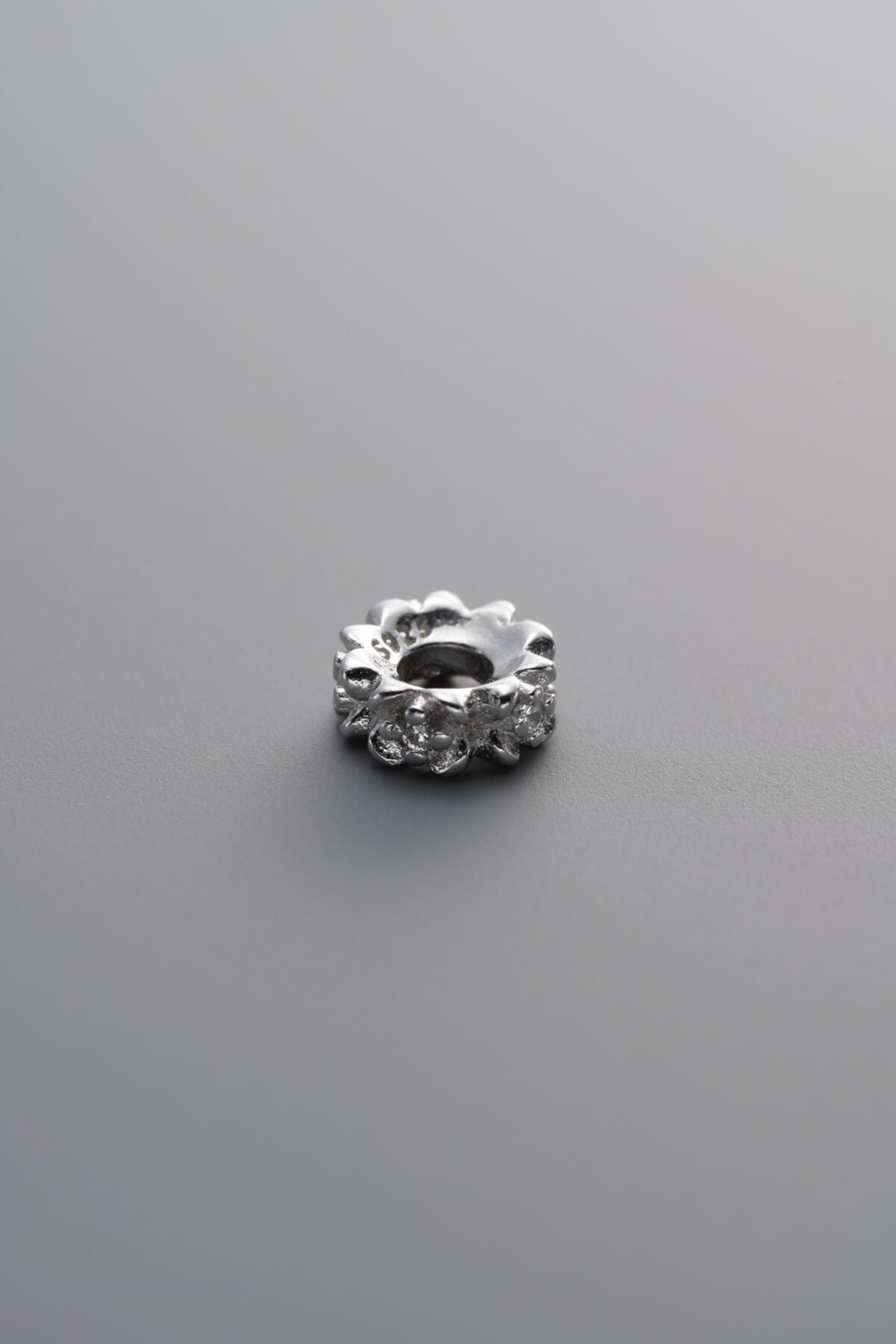 925 Sterling Silver-Bright-Zircon Dainty Flower Spacer Bead-6mm - Image 3
