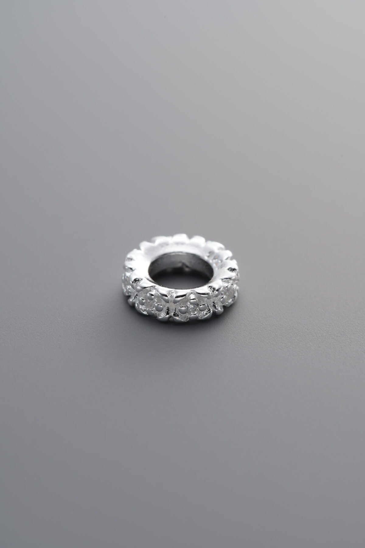 925 Sterling Silver-Bright-Zircon Dainty Flower Spacer Bead-8mm - Image 2