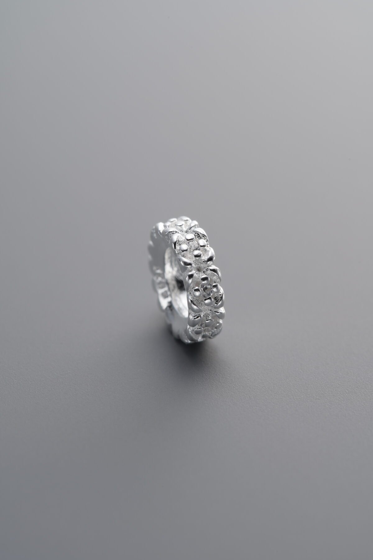 925 Sterling Silver-Bright-Zircon Dainty Flower Spacer Bead-8mm - Image 3