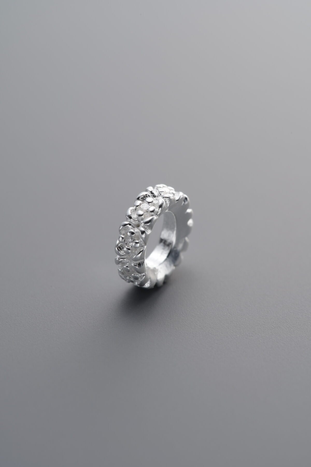 925 Sterling Silver-Bright-Zircon Dainty Flower Spacer Bead-8mm - Image 1
