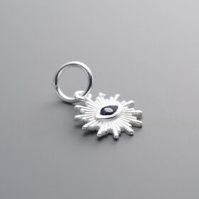 925 Sterling Silver-Bright-Blue Zircon Evil Eye Pendant-12mm