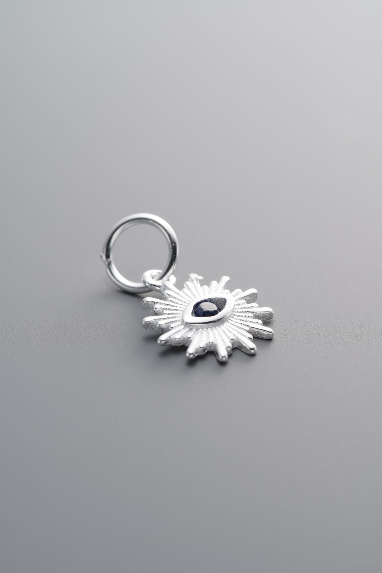 F3-54 (2) 925 Sterling Silver-Bright-Blue Zircon Evil Eye Pendant-12mm - Image 1