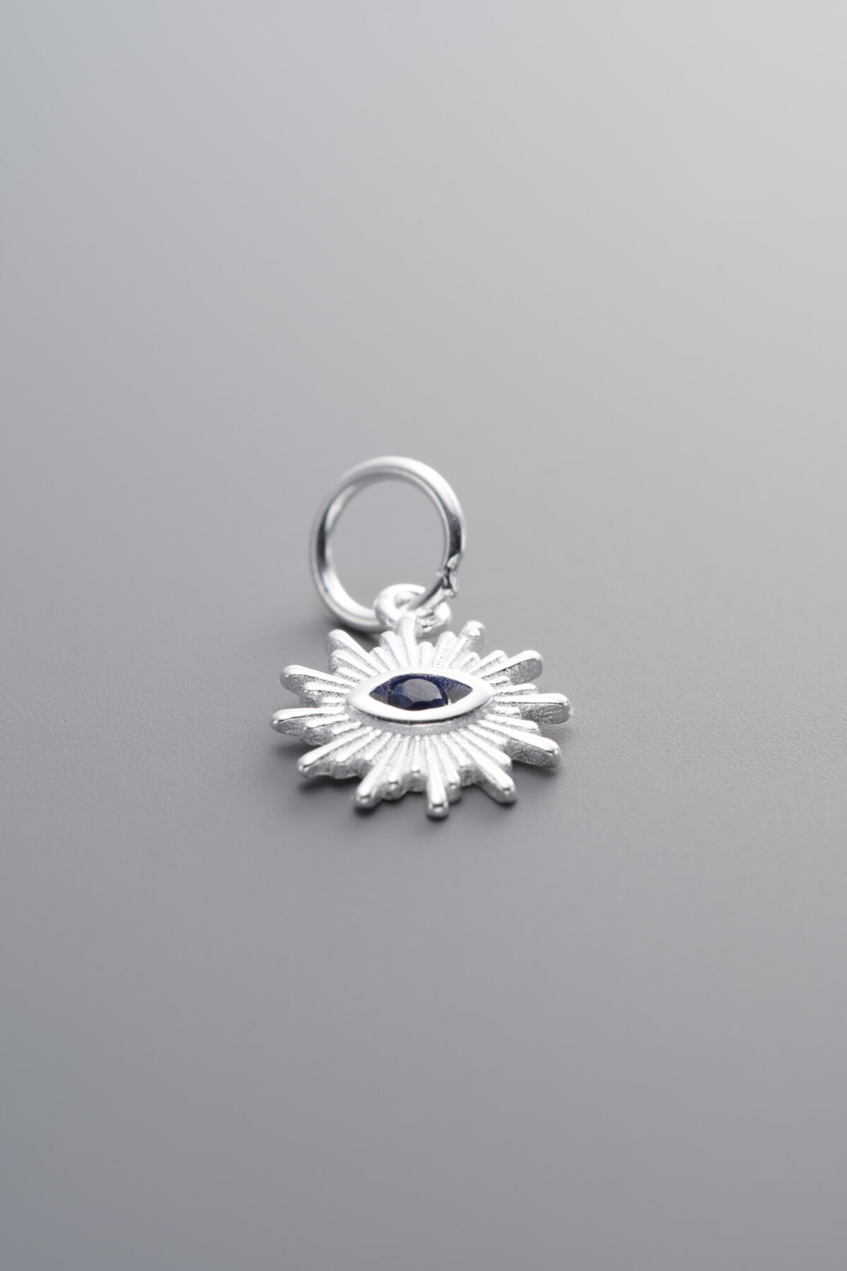 925 Sterling Silver-Bright-Blue Zircon Evil Eye Pendant-12mm - Image 2