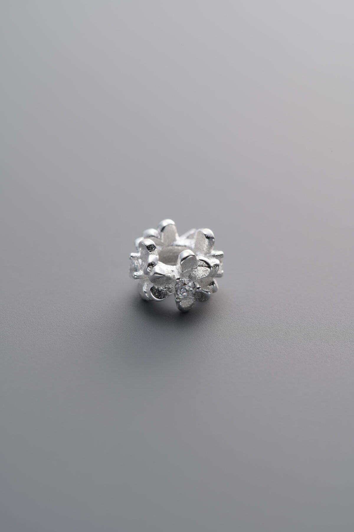 925 Sterling Silver-Bright-Zircon Heart Origami Spacer Bead-6mm - Image 4