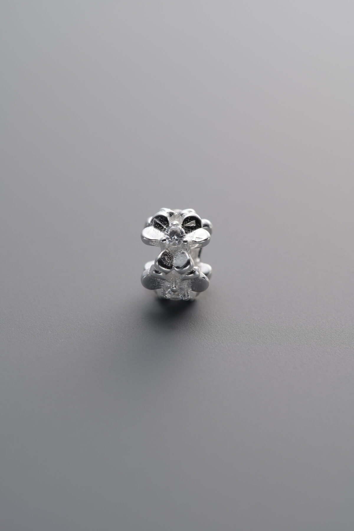 925 Sterling Silver-Bright-Zircon Heart Origami Spacer Bead-6mm - Image 2