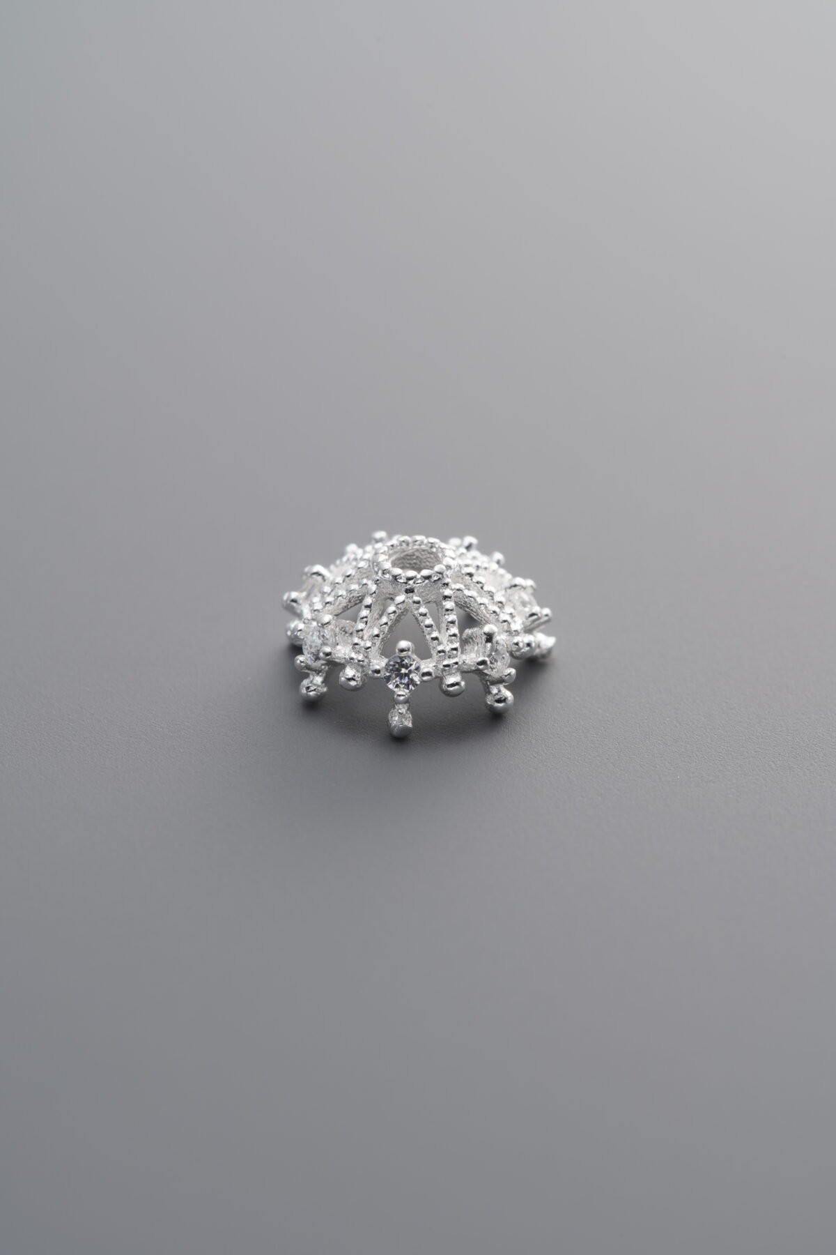 925 Sterling Silver-Bright-Zircon Flower Bead Cap-8mm - Image 1