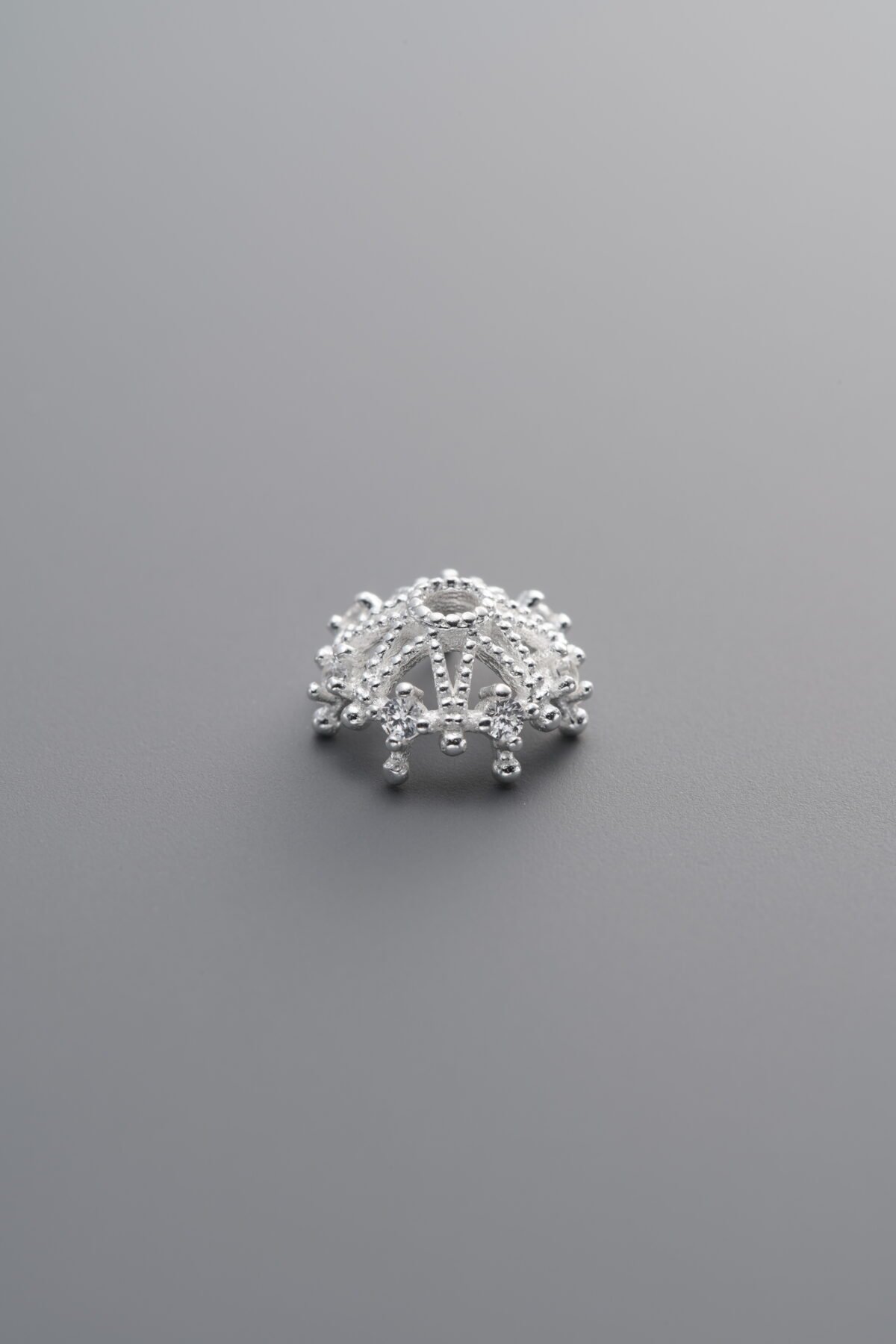 925 Sterling Silver-Bright-Zircon Flower Bead Cap-8mm - Image 3