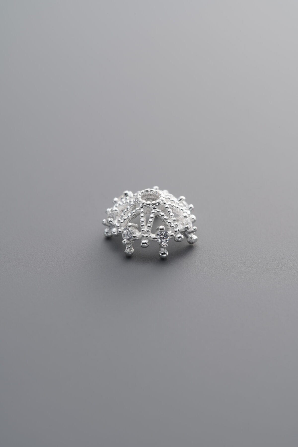 925 Sterling Silver-Bright-Zircon Flower Bead Cap-8mm - Image 4