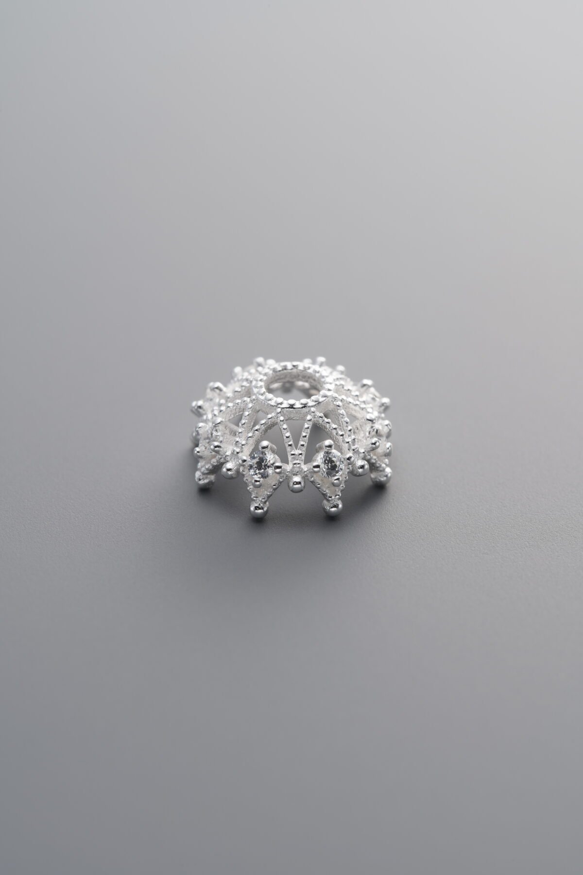 925 Sterling Silver-Bright-Zircon Flower Bead Cap-10mm - Image 3