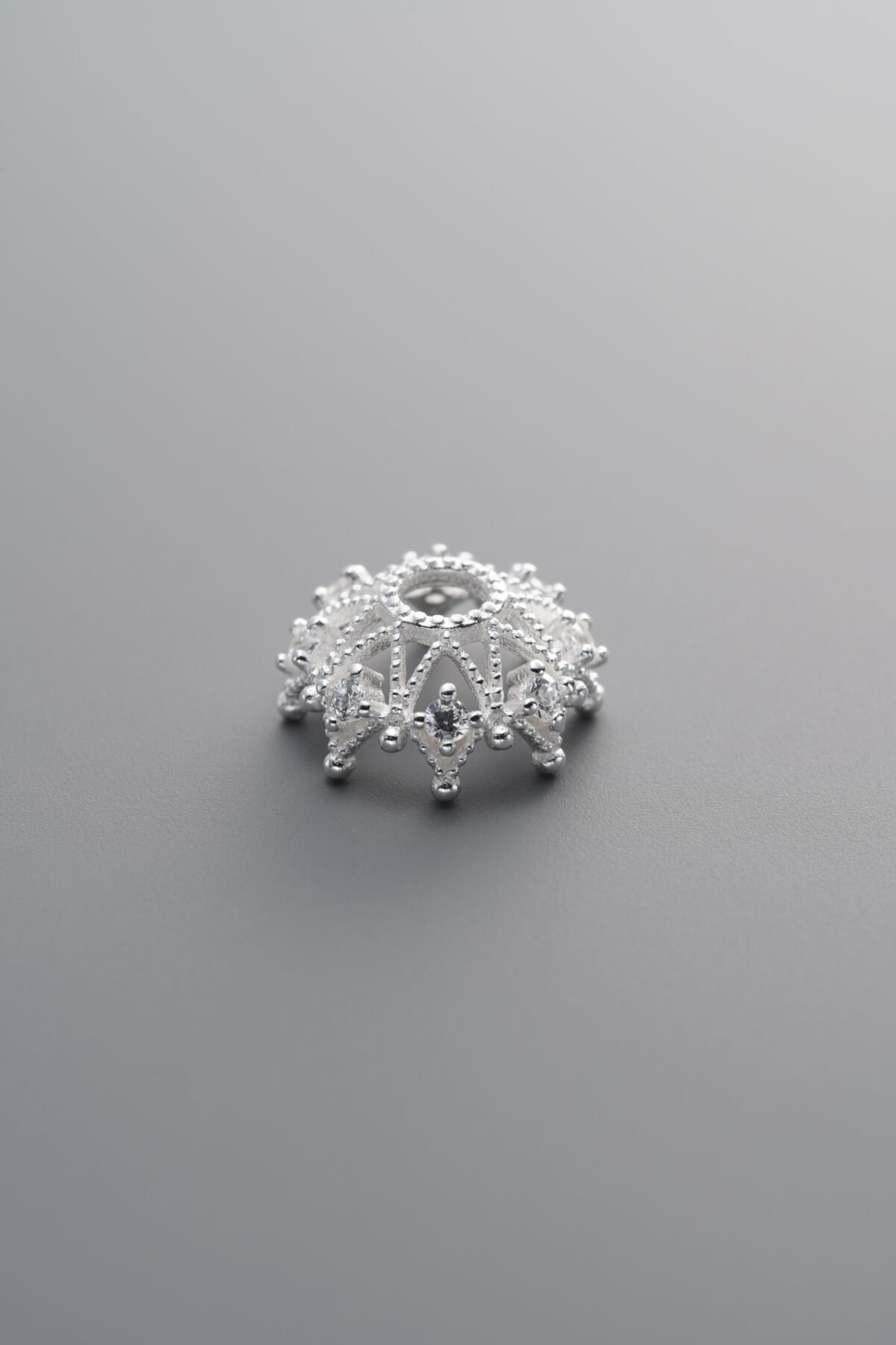 925 Sterling Silver-Bright-Zircon Flower Bead Cap-10mm - Image 1