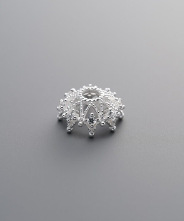 925 Sterling Silver-Bright-Zircon Flower Bead Cap-10mm