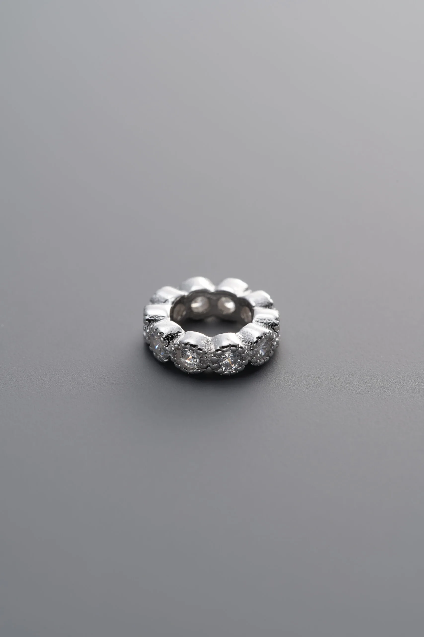 925 Sterling Silver-Bright-Zircon Circle Bead-7mm - Image 2