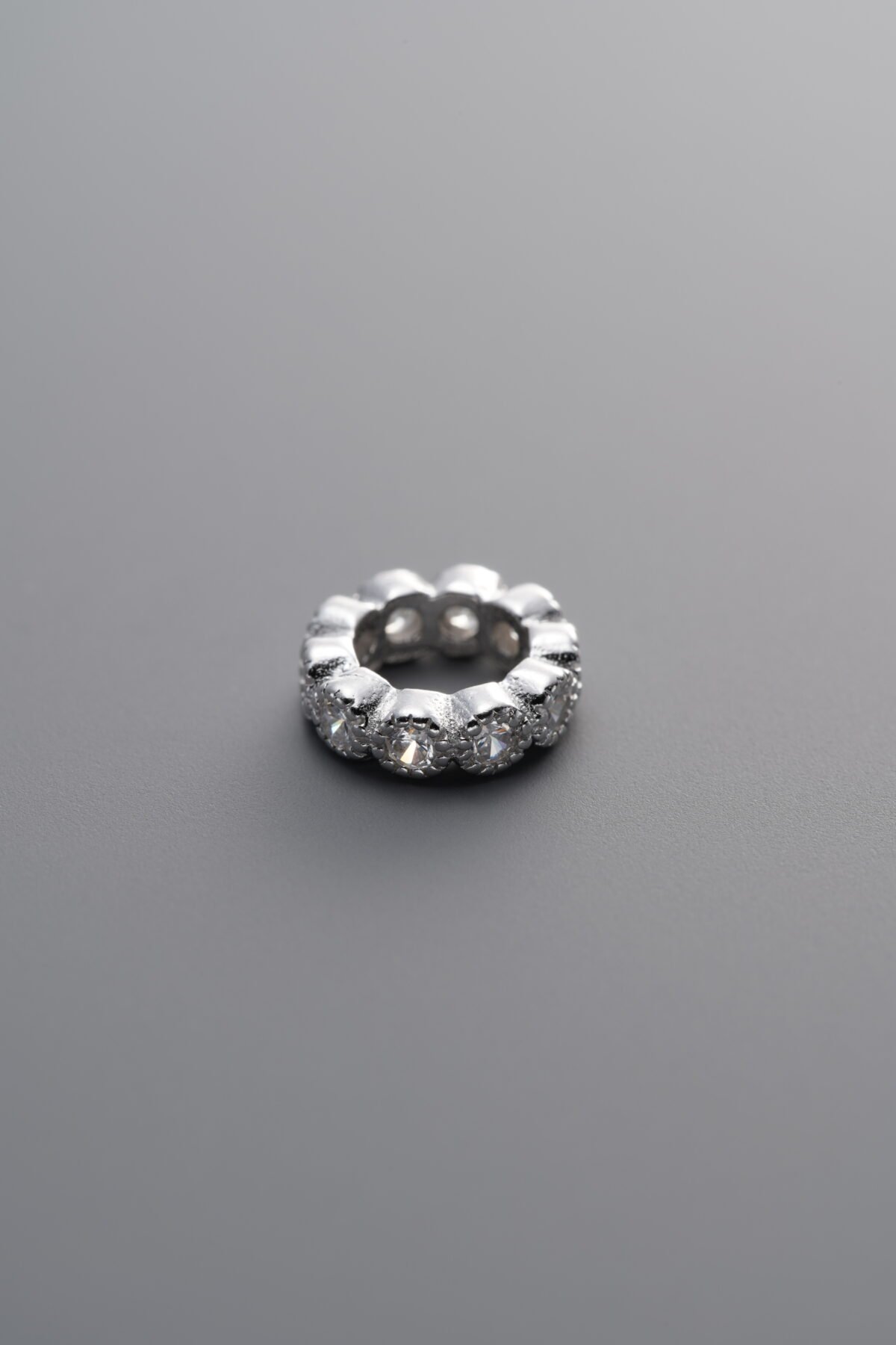 925 Sterling Silver-Bright-Zircon Circle Bead-7mm - Image 1