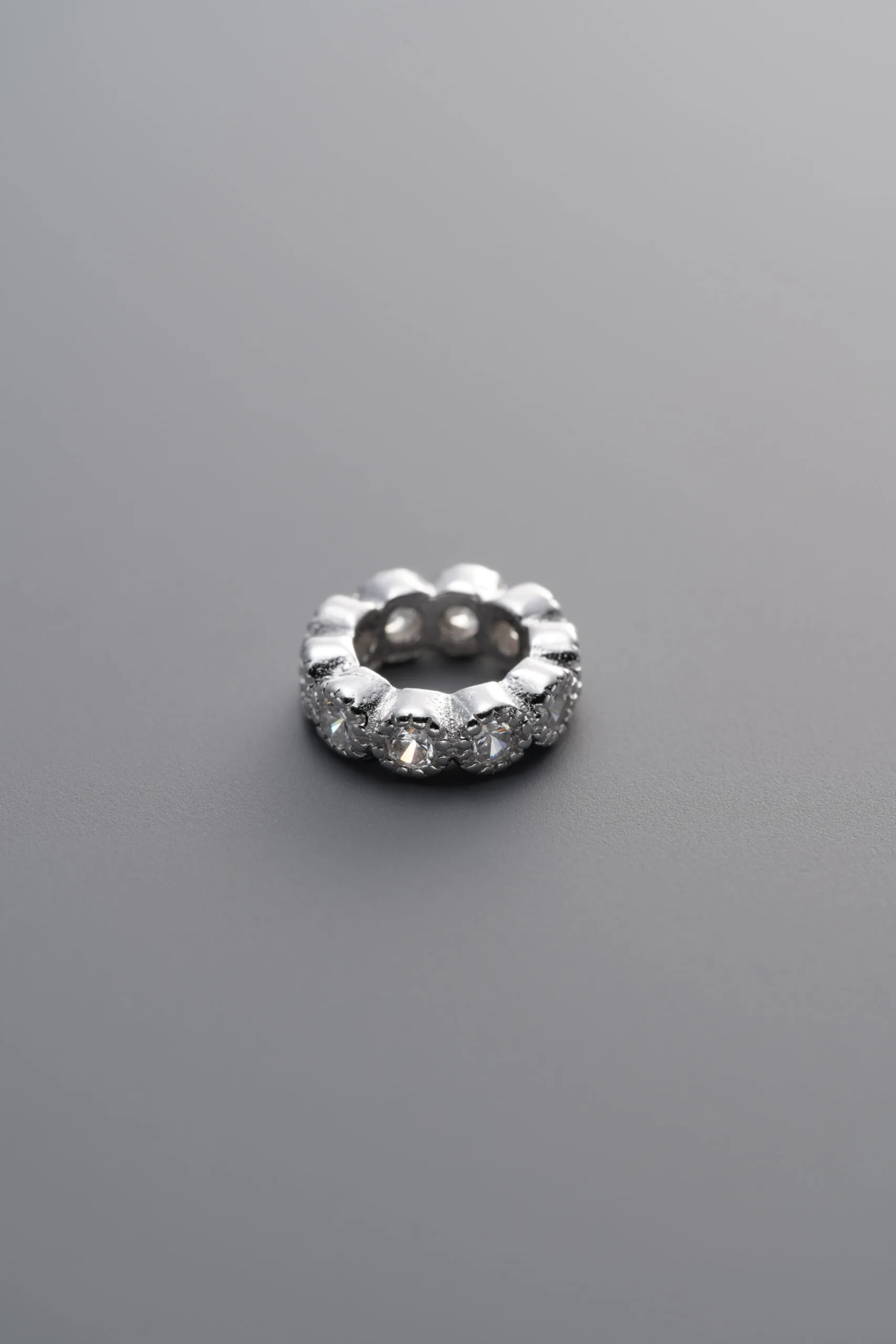 925 Sterling Silver-Bright-Zircon Circle Bead-7mm - Image 1