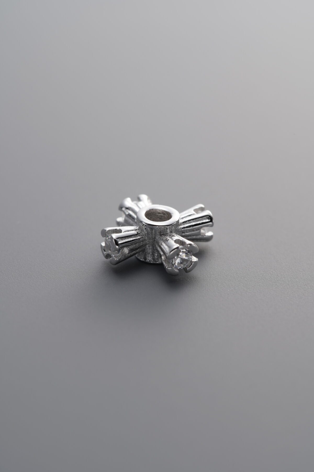 925 Sterling Silver-Bright-Zircon Cross Flower Circle Bead-8mm - Image 3