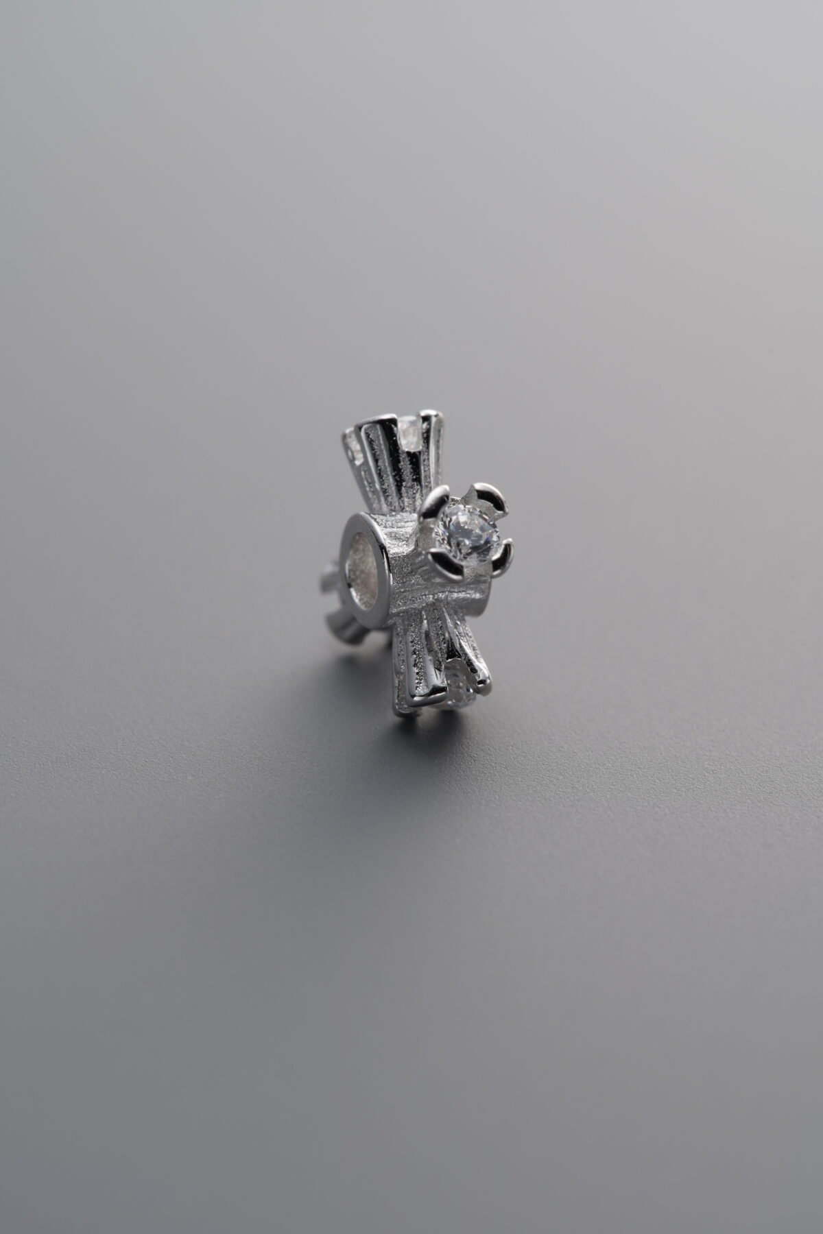 925 Sterling Silver-Bright-Zircon Cross Flower Circle Bead-8mm - Image 2
