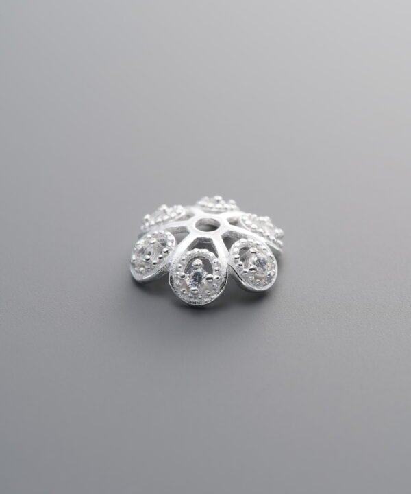 925 Sterling Silver-Bright-Zircon Flower Bead Cap-10mm