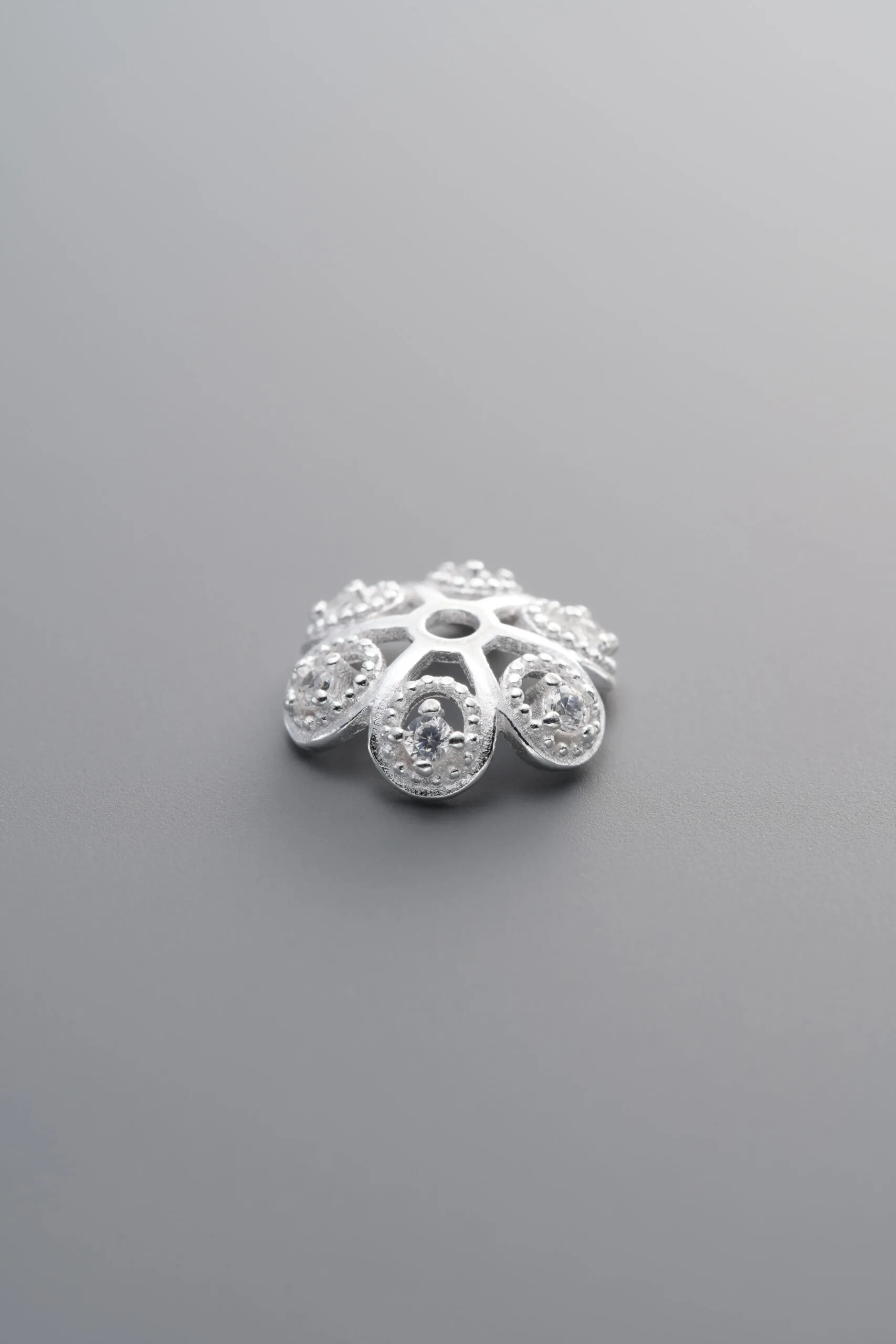 925 Sterling Silver-Bright-Zircon Flower Bead Cap-10mm - Image 1