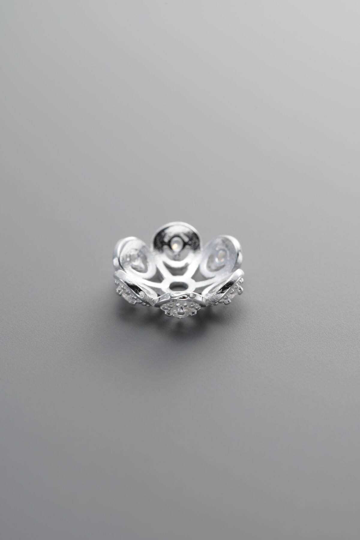 925 Sterling Silver-Bright-Zircon Flower Bead Cap-10mm - Image 2