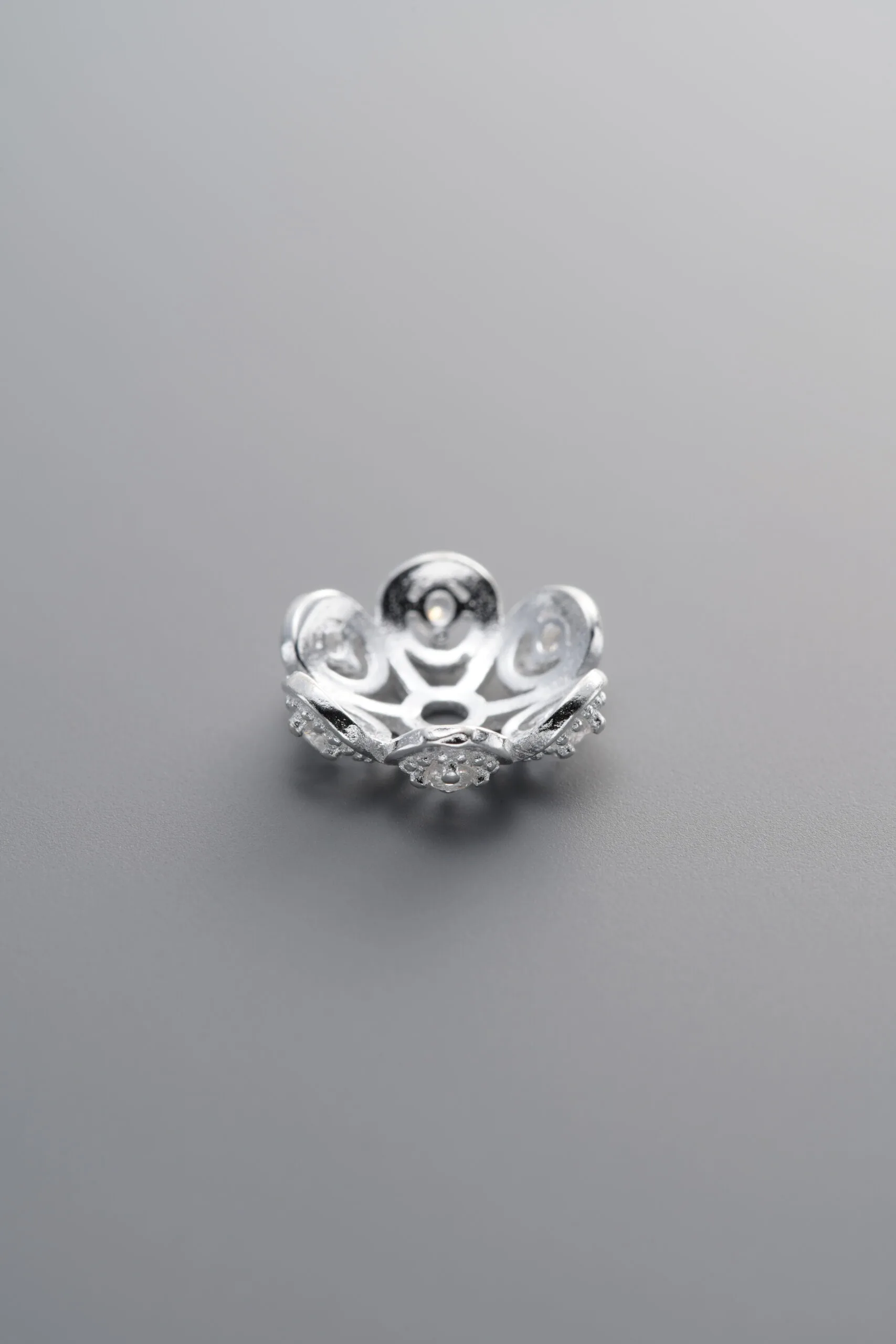 925 Sterling Silver-Bright-Zircon Flower Bead Cap-10mm - Image 2