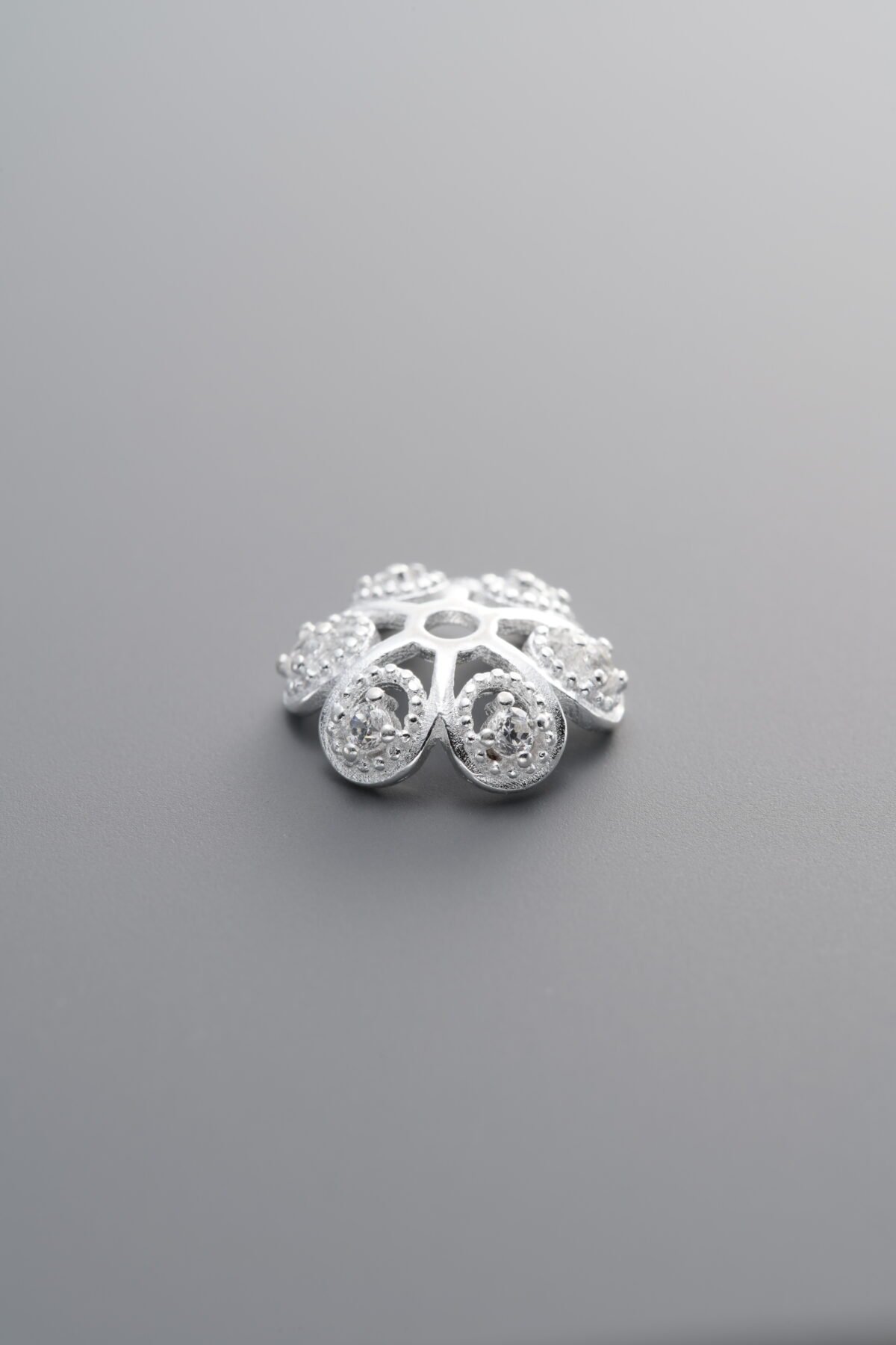 925 Sterling Silver-Bright-Zircon Flower Bead Cap-10mm - Image 4
