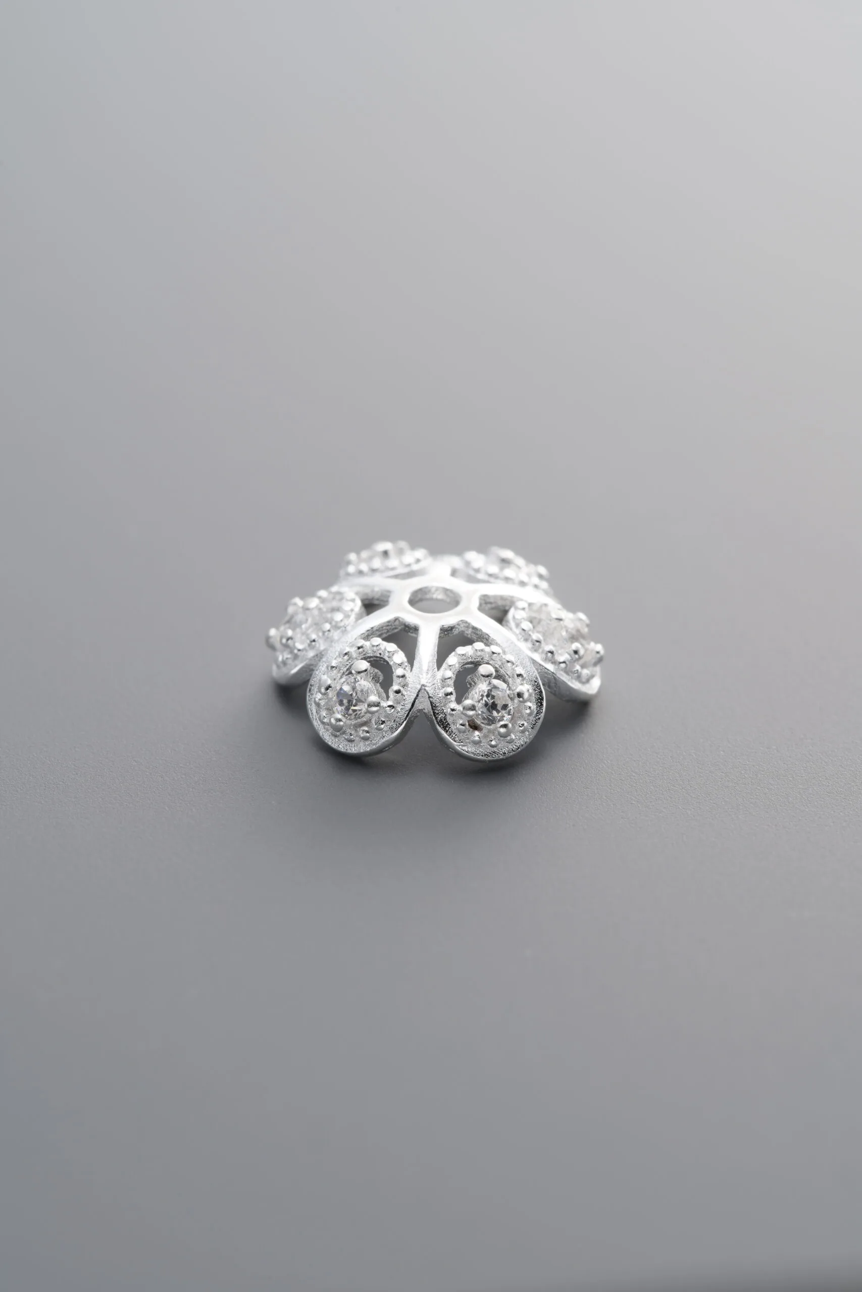 925 Sterling Silver-Bright-Zircon Flower Bead Cap-10mm - Image 4