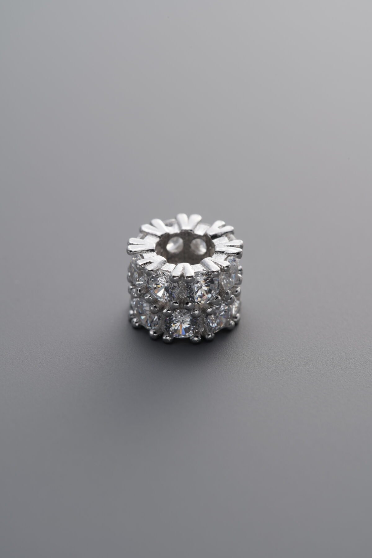 F3-66 (1) 925 Sterling Silver-Bright-Zircon Double-Row Rondelle Bead-7mm - Image 1
