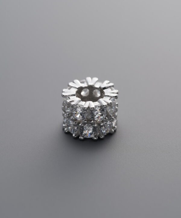 925 Sterling Silver-Bright-Zircon Double-Row Rondelle Bead-7mm