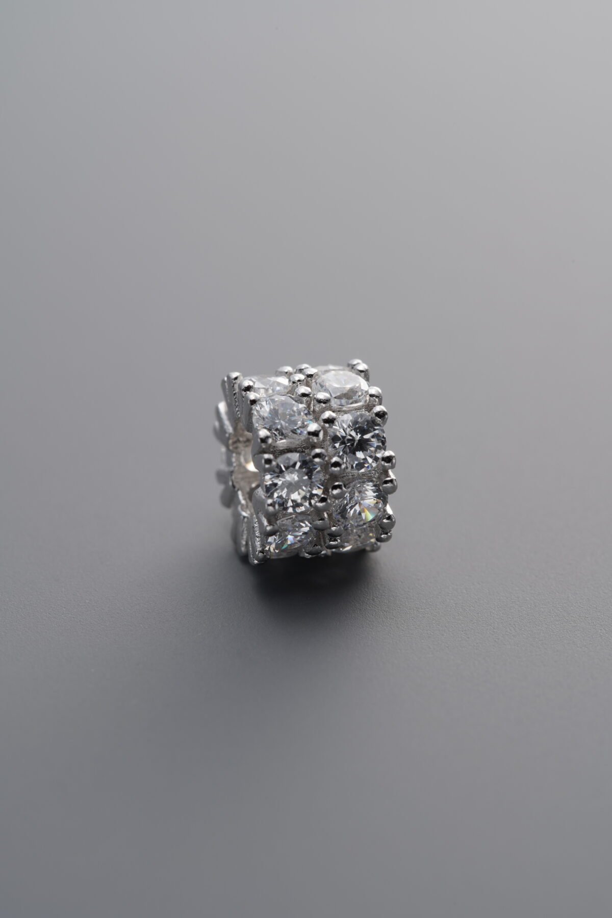 925 Sterling Silver-Bright-Zircon Double-Row Rondelle Bead-7mm - Image 2