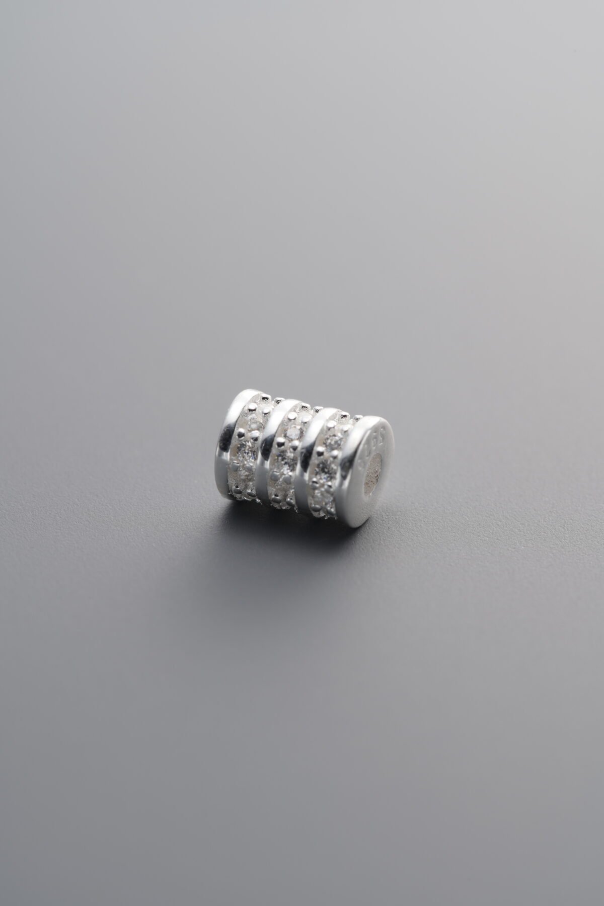 925 Sterling Silver-Bright-Zircon Triple-Row Rondelle Bead-5mm - Image 1