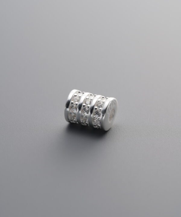 925 Sterling Silver-Bright-Zircon Triple-Row Rondelle Bead-5mm