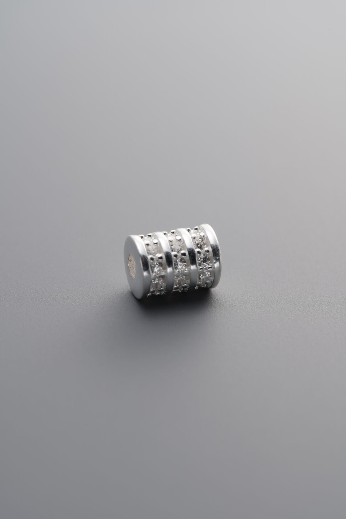 925 Sterling Silver-Bright-Zircon Triple-Row Rondelle Bead-5mm - Image 3
