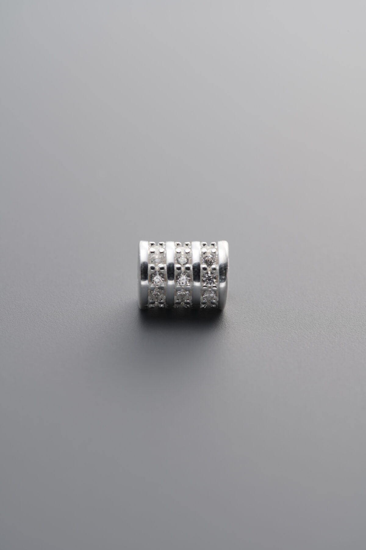 925 Sterling Silver-Bright-Zircon Triple-Row Rondelle Bead-5mm - Image 2