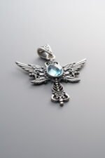 925 Sterling Silver-Antiqued-Topaz Scepter Pendant-36mm - Image 4