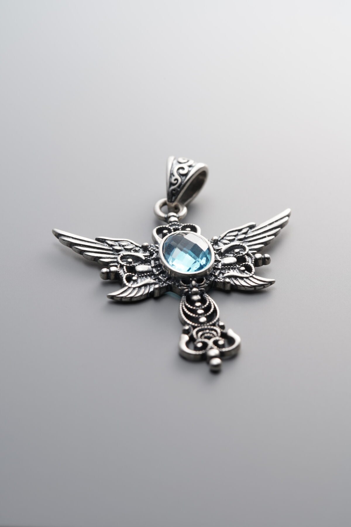 925 Sterling Silver-Antiqued-Topaz Scepter Pendant-36mm - Image 1