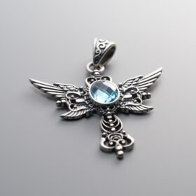 925 Silver-Vintage-Topaz Scepter Pendant-36mm