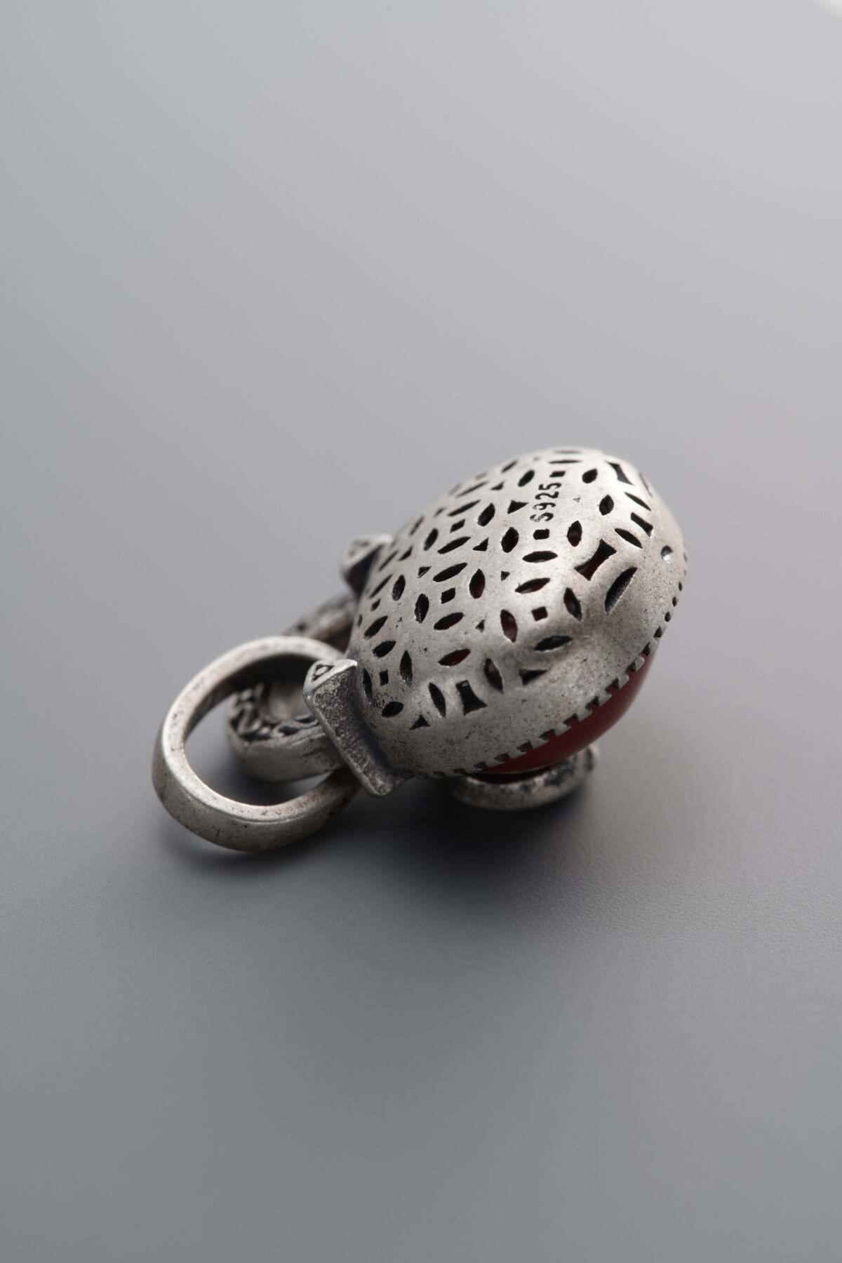 925 Sterling Silver-Antiqued-Agate Fu Character Pendant-15mm - Image 2