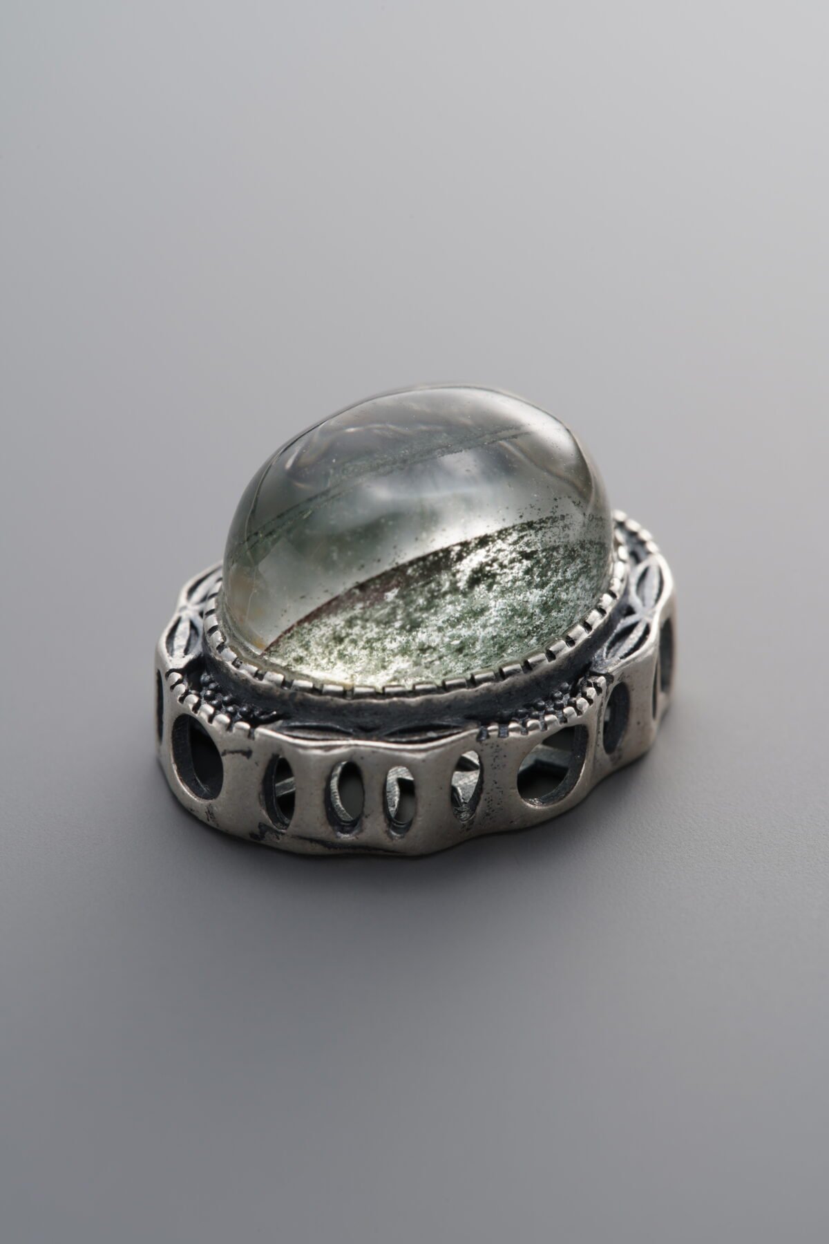 925 Sterling Silver-Antiqued-Green Phantom Quartz Box Bead-18mm - Image 1