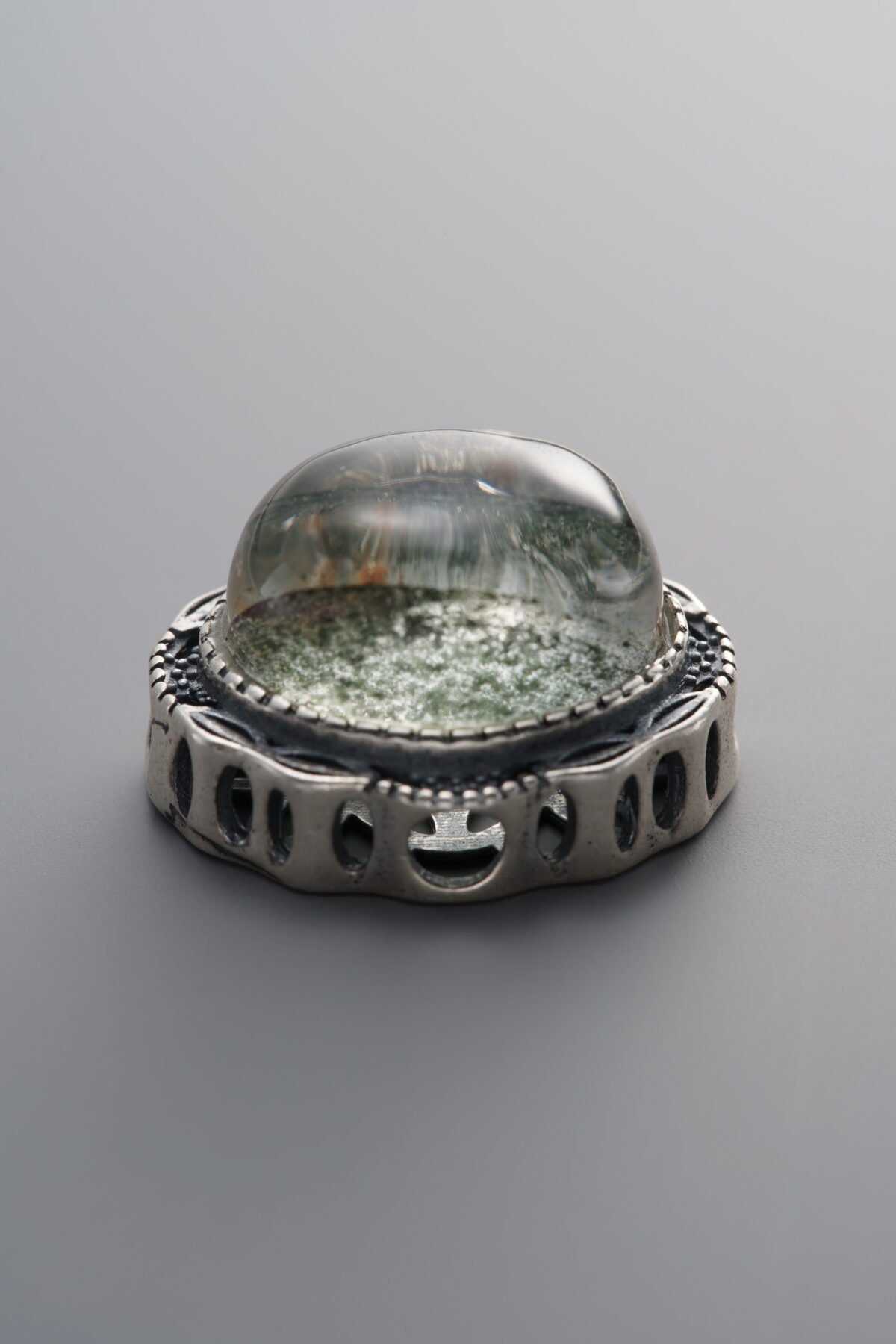 925 Sterling Silver-Antiqued-Green Phantom Quartz Box Bead-18mm - Image 3