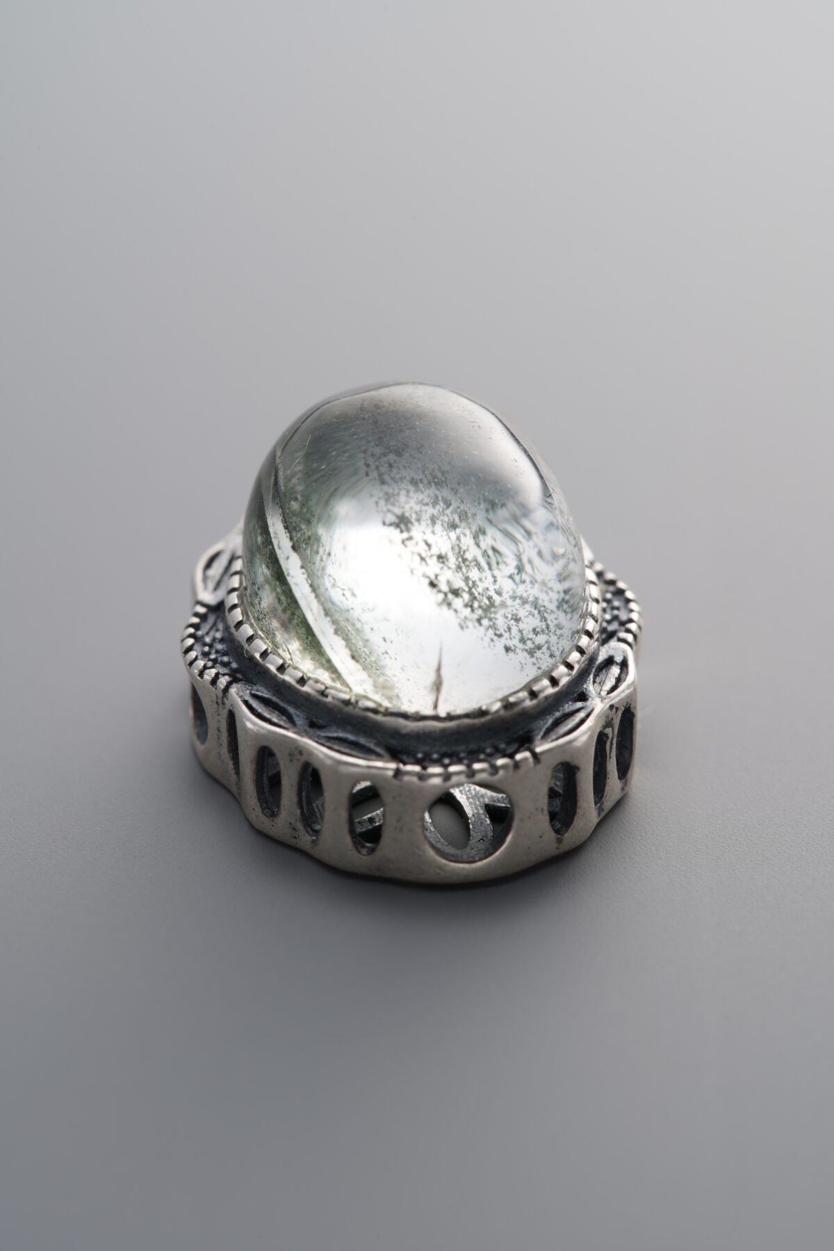 925 Sterling Silver-Antiqued-Green Phantom Quartz Box Bead-18mm - Image 2