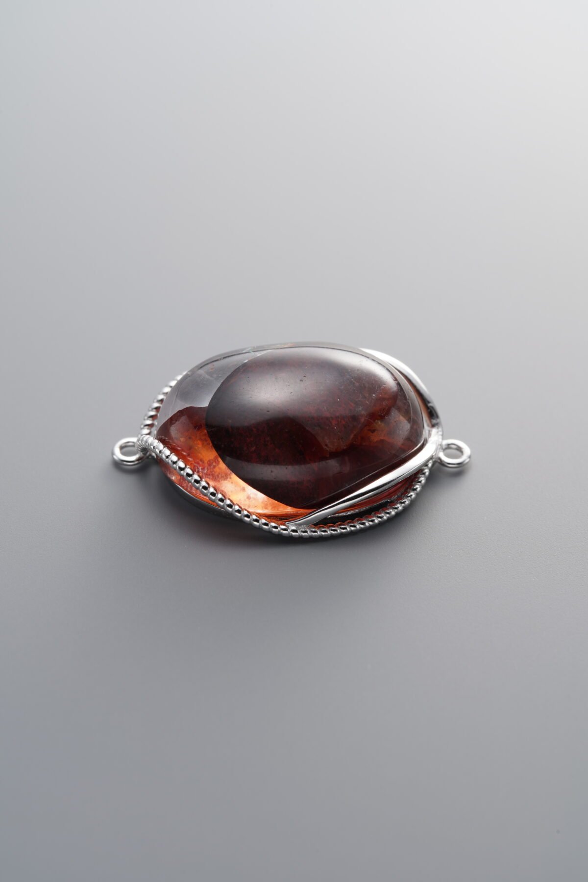 F4-25 (3) 925 Sterling Silver-Bright-Red Flower Agate Double Loop Connector-27mm - Image 1