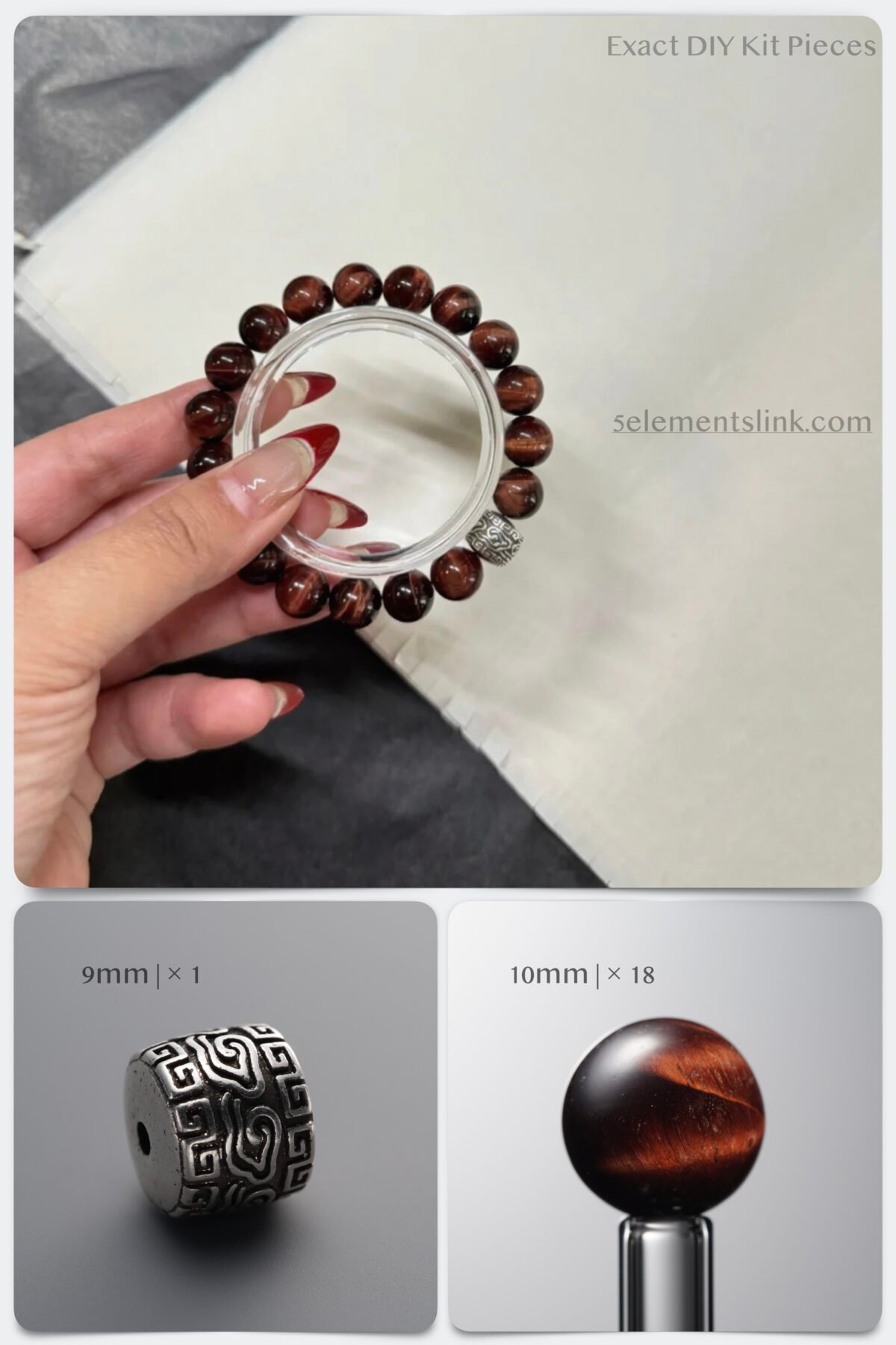 Natural Red Tiger’s Eye & 925 Antiqued Sterling Silver DIY Bracelet Kit - Image 1