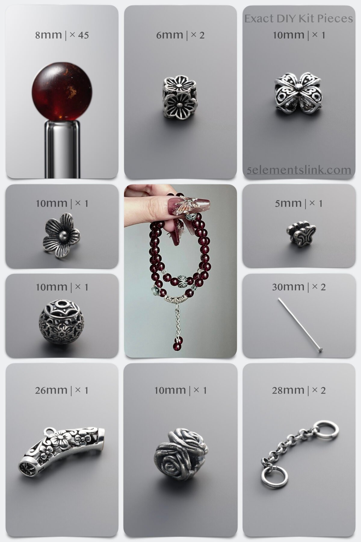 Natural Red Garnet & 925 Antiqued Sterling Silver Multi-Wrap DIY Bracelet Kit - Image 1