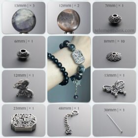 Natural Elemental Crystals & 925 Antiqued Sterling Silver Plaque DIY Bracelet Kit