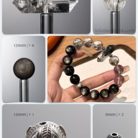 Natural Silver Obsidian & Black Rutilated Quartz 925 Sterling Silver DIY Bracelet Kit