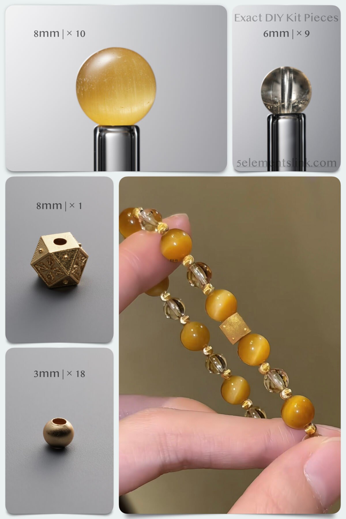 Natural Golden Tiger's Eye & Citrine 14K Gold-Plated Silver DIY Bracelet Kit - Image 1