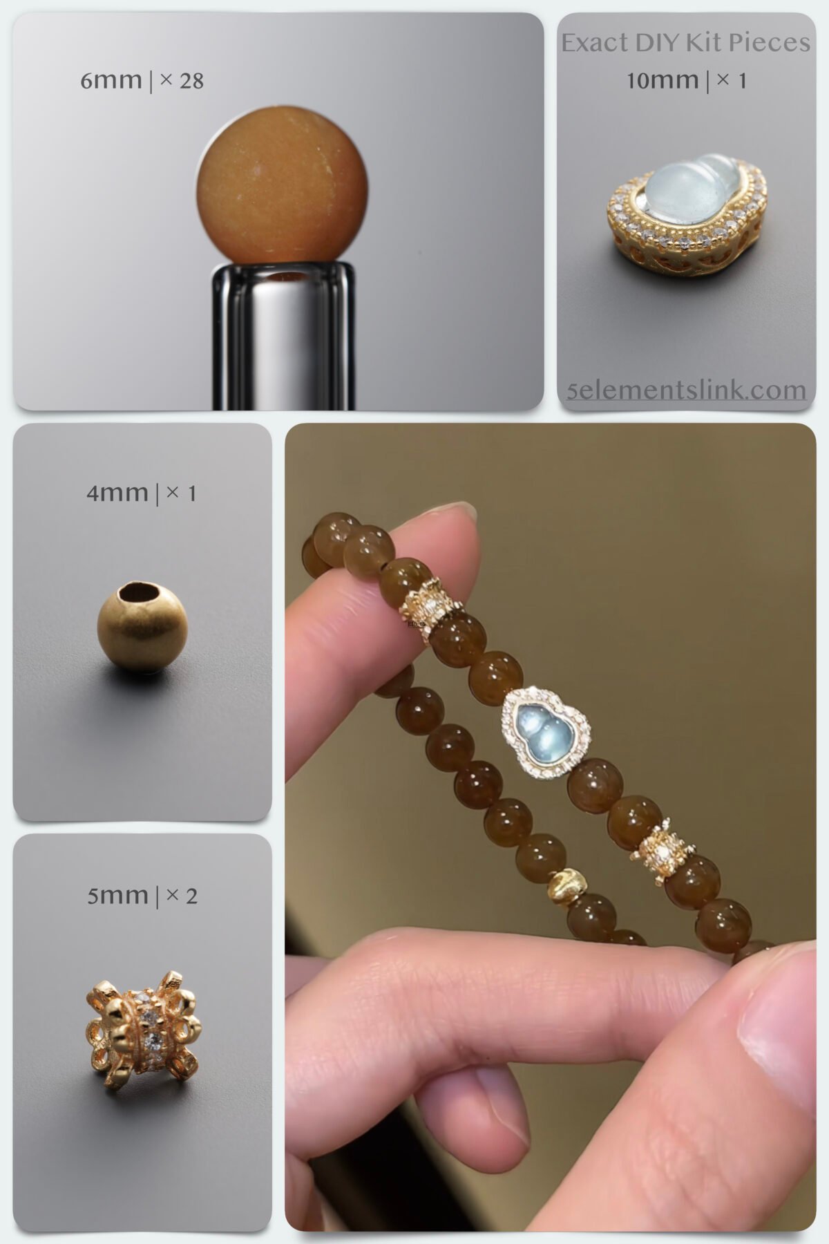 Natural Nephrite Sugar Hetian Jade & Aquamarine 14K Gold-Plated DIY Bracelet Kit - Image 1
