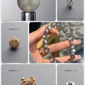 Natural Gray Moonstone & Zircon 925 Sterling Silver DIY Bracelet Kit