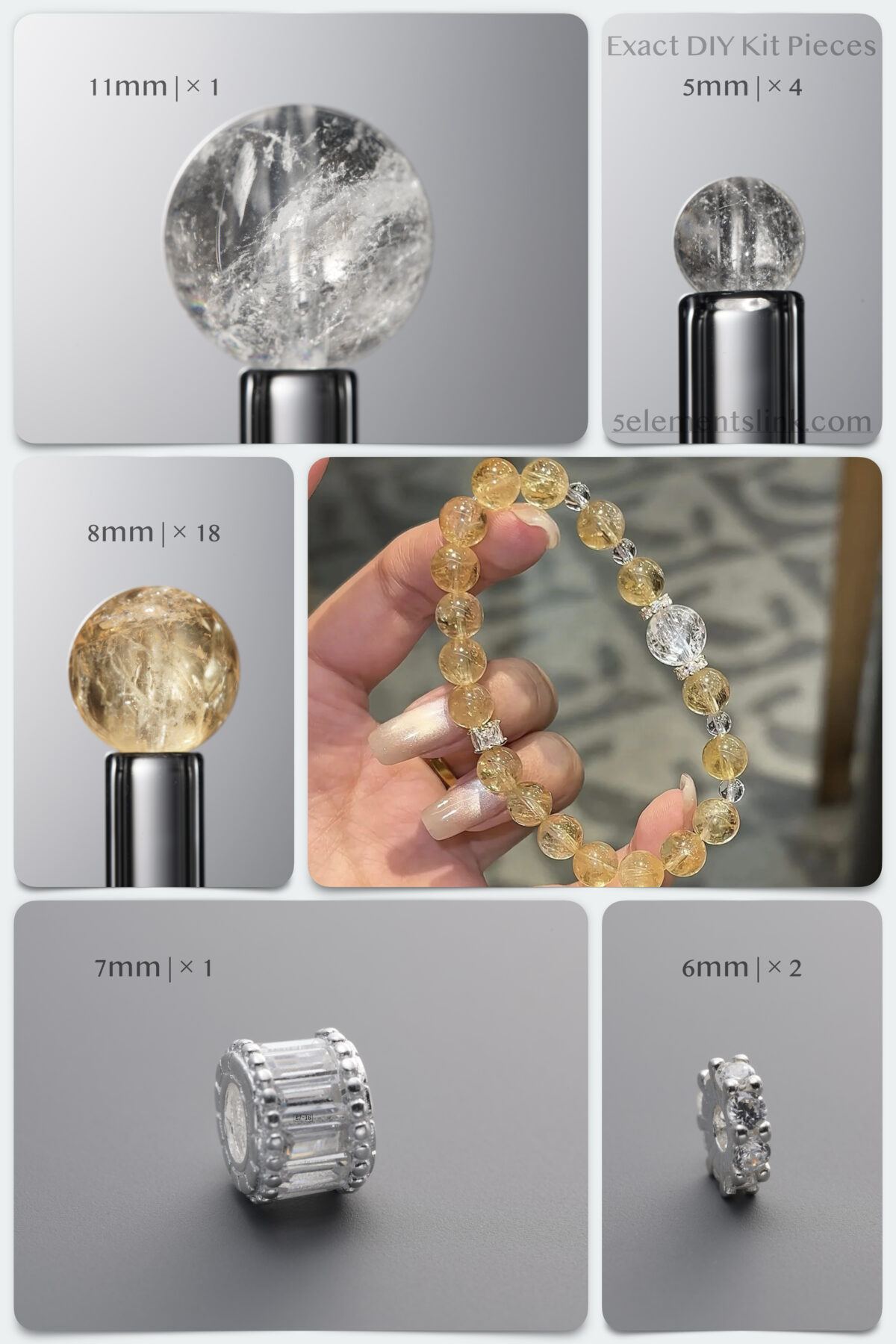 Natural Brazilian Citrine & Clear Quartz 925 Sterling Silver DIY Bracelet Kit - Image 1