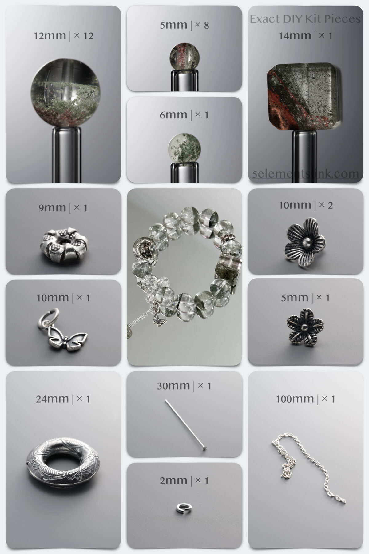 Natural Green Phantom Quartz & Neo-Chinese Silver DIY Bracelet Kit - Image 1